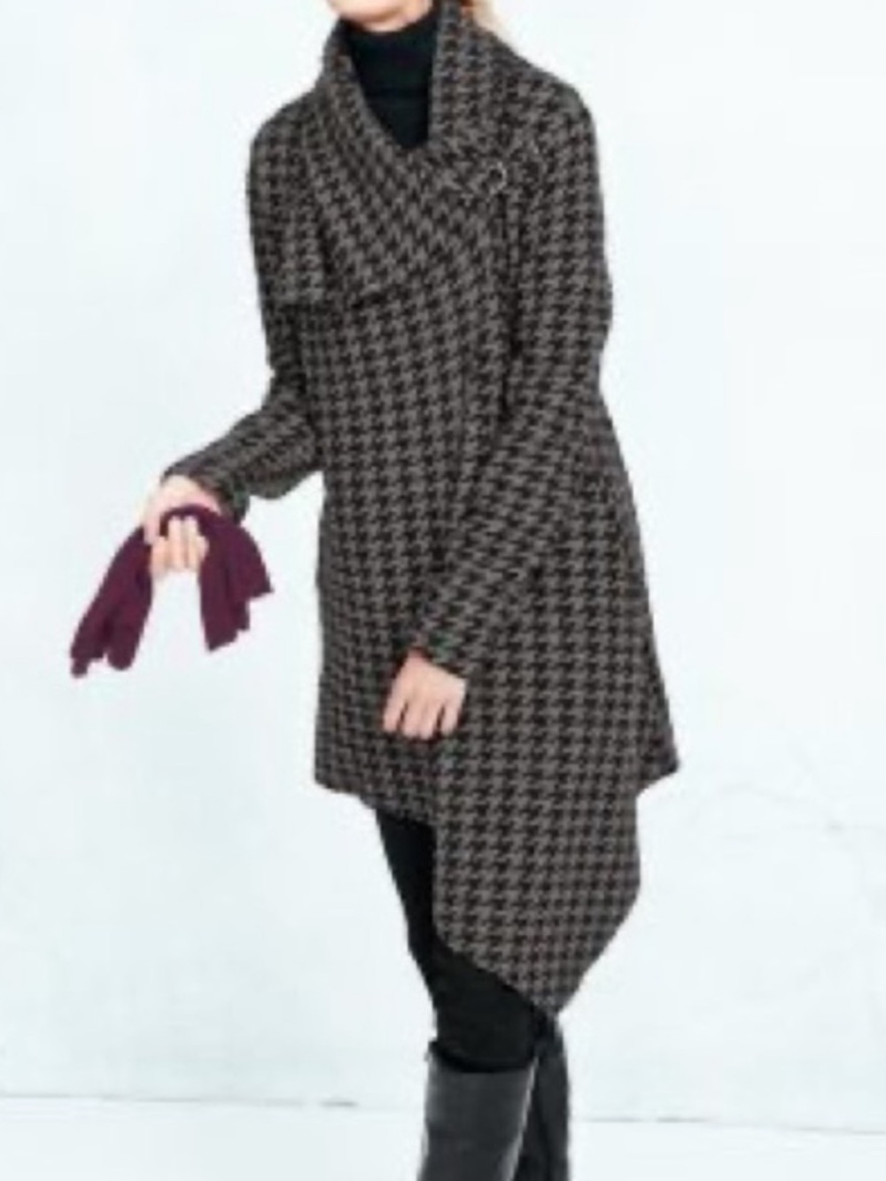 GARNET HILL Asymmetric Houndstooth Wrap Jacket 100% Wool Tweed